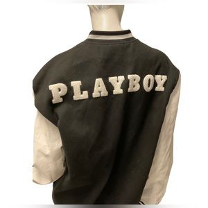PLAYBOY Black & White Man’s Varsity Bomber Jacket